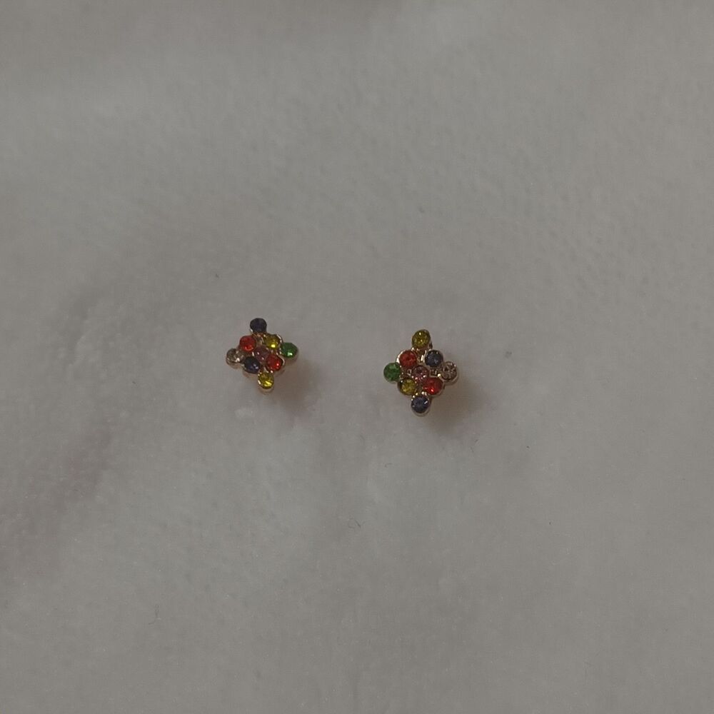 Multicolor Rhinestone Stud Earrings - Picture 2 of 6